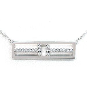 Tiffany & Co 18K White Gold T Two Open Vertical Diamond Necklace